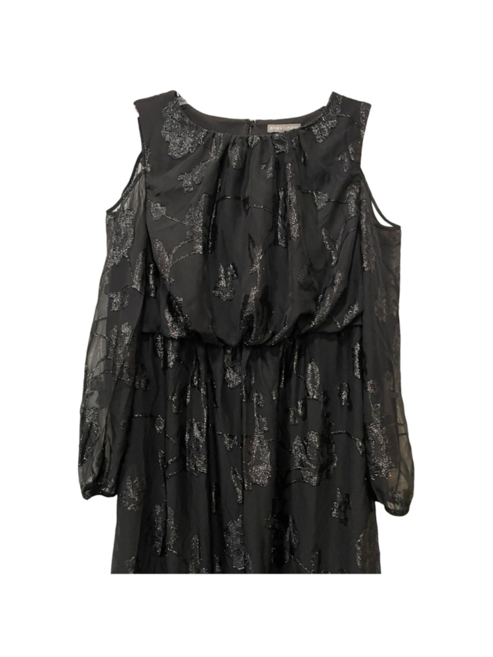 Jessica London Womens Size 14W Maxi Dress Floral Burnout Cold Shoulder Black - Picture 3 of 16